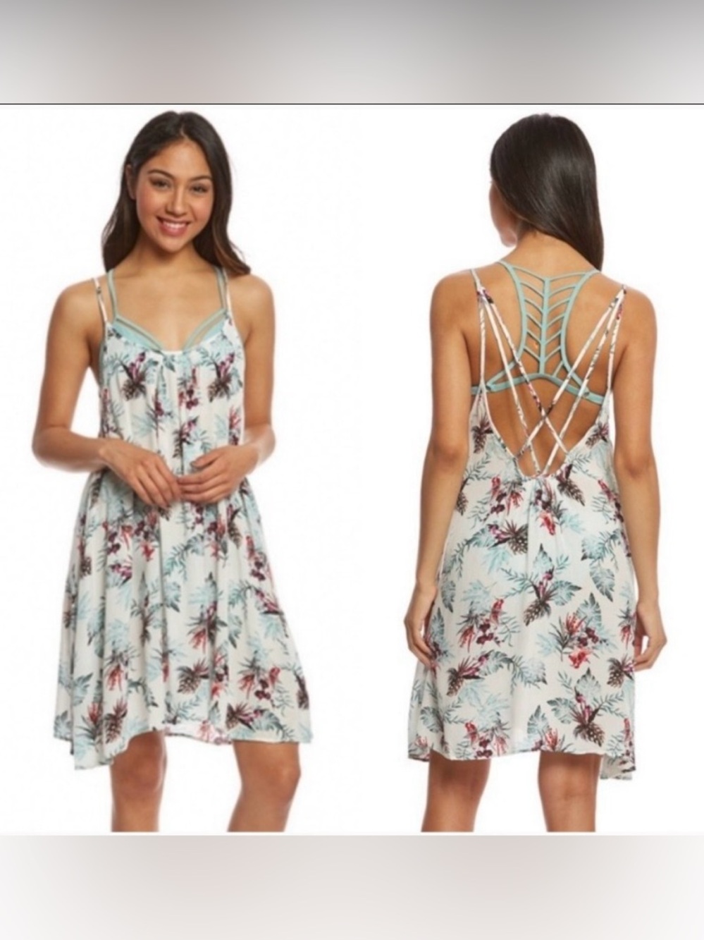 Roxy Wind Fly Away Strappy Dress Tropical Print size S oversized flowy
